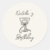 Retro 40th Hand Drawn Bow Champagne Glass Geburtst Runder Aufkleber (Vorderseite)
