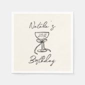 Retro 40th Hand Drawn Bow Champagne Glass Geburtst Serviette (Vorderseite)