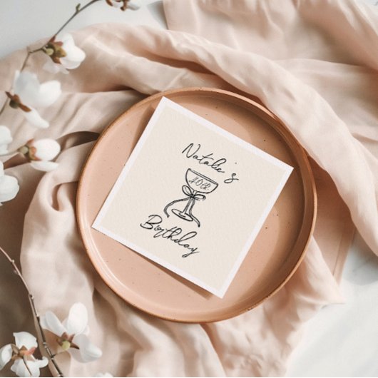 Retro 40th Hand Drawn Bow Champagne Glass Geburtst Serviette