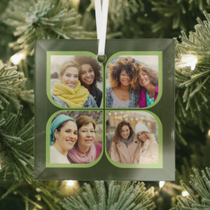 Retro 4 Foto Pinwheel Blume Petrolgrün Ornament Aus Glas