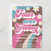 Retro 4. Geburtstag VIER je Groovy Girl Einladung (Vorderseite)