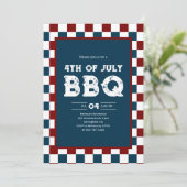 Retro 4. Juli BBQ-Party Kariert Einladung (Stehend Vorderseite)