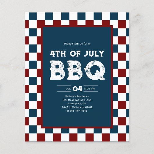 Retro 4. Juli BBQ-Party Kariert  Flyer (Vorne)
