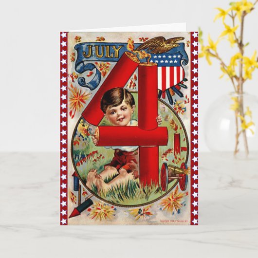 Retro 4. Juli Card Karte (Gelbe Blume)