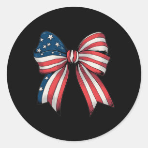 Retro 4. Juli Coquette-Bögen Amerikanische Flagge Runder Aufkleber