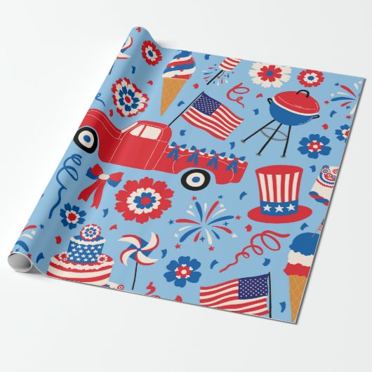 Retro 4. Juli-Feier Muster Geschenkpapier (Ungerollt)