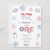 Retro 4. Juli Feuerwerk 1. Geburtstag Party Einladung (Vorderseite)