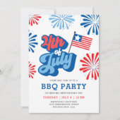 Retro 4. Juli Fireworks America Flag GRILLEN Party Einladung (Vorderseite)