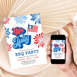 Retro 4. Juli Fireworks America Flag GRILLEN Party Einladung