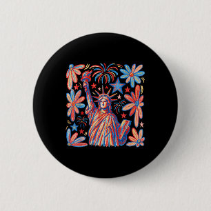 Retro 4. Juli Freiheitsstatue Girl Wome Button