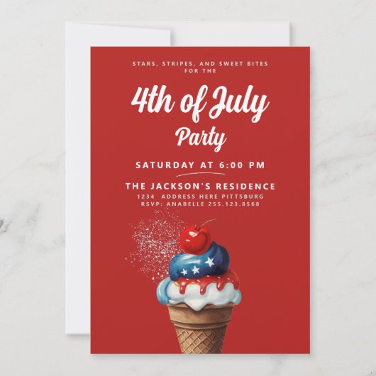 Retro 4. Juli Ice Cream US Flag Kirsche Party Einladung (Vorderseite)