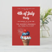 Retro 4. Juli Ice Cream US Flag Kirsche Party Einladung (Stehend Vorderseite)