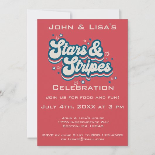Retro 4. Juli Party Einladung (Vorderseite)