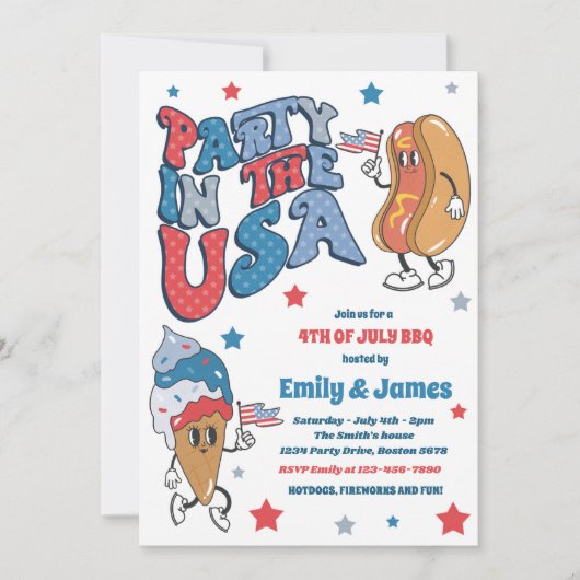 Retro 4. Juli Party in den USA GRILLEN Party Einladung (Vorderseite)