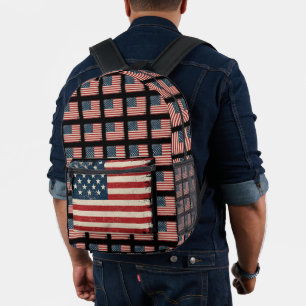 Retro 4. Juli Schachbrettmuster Patriotischer Ster Bedruckter Rucksack