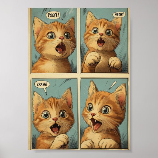 Retro-4-Panel-Comicstrip-Gingermädchen-Katzenkunst Poster (Vorne)