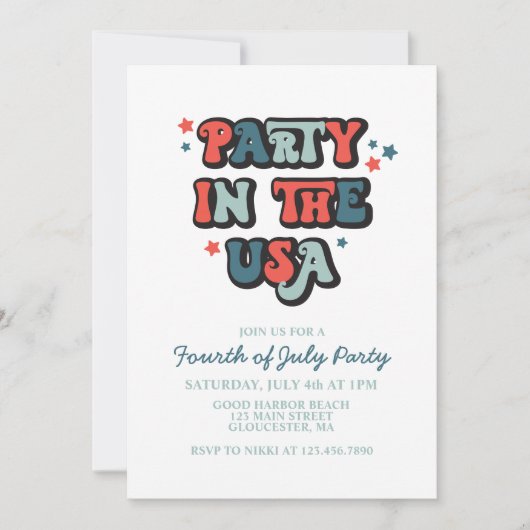 Retro 4. Party in den USA Einladung (Vorderseite)