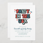 Retro 4. Party in den USA Einladung (Vorne/Hinten)