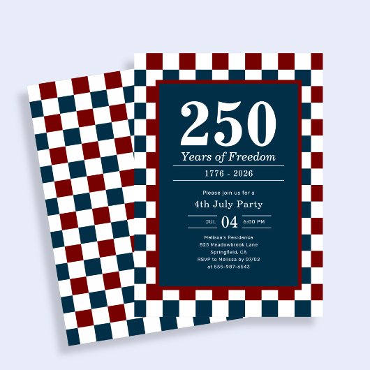 Retro 4th of July 250 Years Party Checkered Einladung