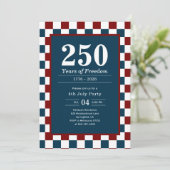 Retro 4th of July 250 Years Party Checkered Einladung (Stehend Vorderseite)