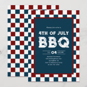 Retro 4th of July BBQ Party Checkered  Einladung (Vorne/Hinten)