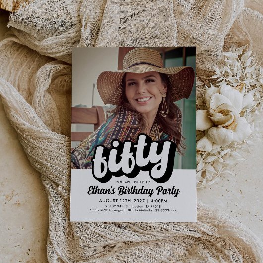 Retro 50. Geburtstagsfeier | Fünfzigjährig Einladung