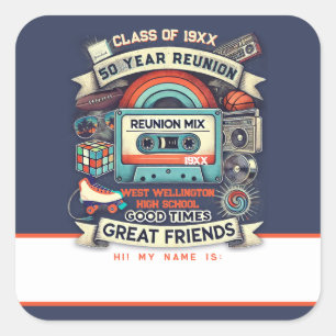Retro 50-jähriges High School-Wiedersehen-Tag - Bl Quadratischer Aufkleber