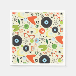 Retro 50er 60er Jahre Vintage Mode Muster Party Serviette
