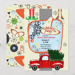 Retro 50er 60er Weihnachtsfeier im Vintage-Stil Einladung