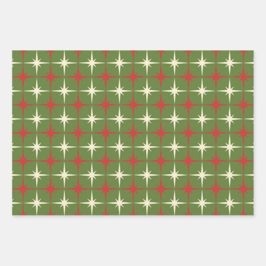 Retro 50er Atomic Age Weihnachtsmuster Sternexplos Geschenkpapier Set (Vorderseite 2)