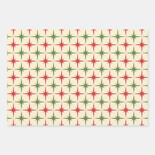 Retro 50er Atomic Age Weihnachtsmuster Sternexplos Geschenkpapier Set (Vorderseite)