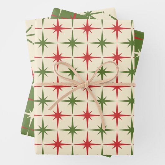 Retro 50er Atomic Christmas Sternexplosion Pattern Geschenkpapier Set (Beispiel)