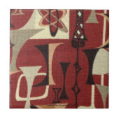 Retro 50er Atomic Print Brick Black Moss und Tan Fliese (Vorderseite)