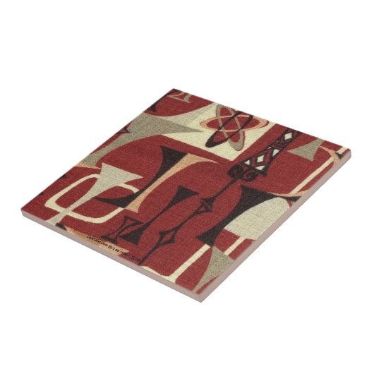 Retro 50er Atomic Print Brick Black Moss und Tan Fliese (Seite)