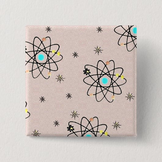 Retro 50er Atomic Print Pink Apparel & Geschenke Button (Vorderseite)