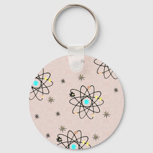 Retro 50er Atomic Print Pink Apparel & Geschenke Schlüsselanhänger (Vorderseite)