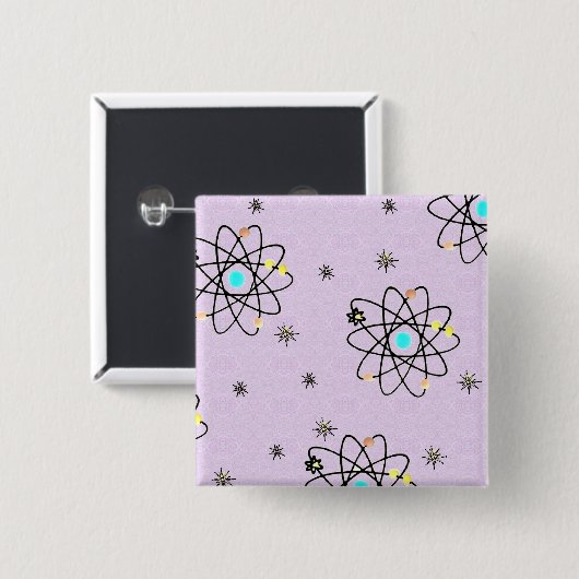 Retro 50er AtomPrint Lavendel Bekleidung & Geschen Button (Vorne & Hinten)