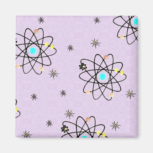 Retro 50er AtomPrint Lavendel Bekleidung & Geschen Magnet (Vorne)