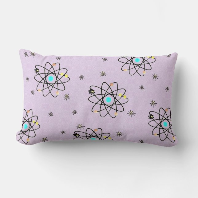 Retro 50er AtomPrint Lavendel Kissen (Vorderseite)