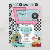 Retro 50er Babydusche Einladung (Vorne/Hinten)