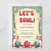 Retro 50er Bowling Birthday Party Einladung (Vorderseite)
