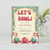 Retro 50er Bowling Birthday Party Einladung (Stehend Vorderseite)