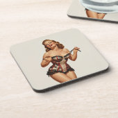 Retro 50er Button-Up Beauty Getränkeuntersetzer (Linke Seite)