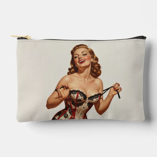Retro 50er Button-Up Beauty Zubehörtasche (Vorderseite)