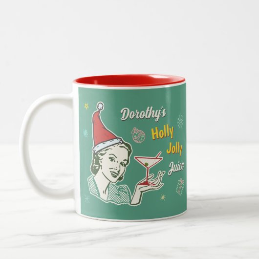 Retro 50er Christmas Holly Jolly Juice Funny Custo Zweifarbige Tasse (Links)