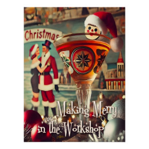 Retro 50er Cocktail Making Frohe Weihnachten Works Poster