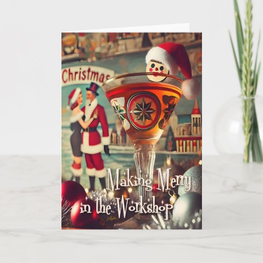 Retro 50er Cocktail Making Merry Christmas Worksho Karte (Vorderseite)