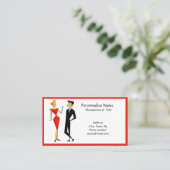 Retro 50er Couple Party Plane Host Red & Black Visitenkarte (Stehend Vorderseite)
