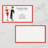 Retro 50er Couple Party Plane Host Red & Black Visitenkarte (Vorne/Hinten)