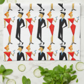 Retro 50er Couple Red Black Cocktails Party Geschirrtuch (Gefaltet)